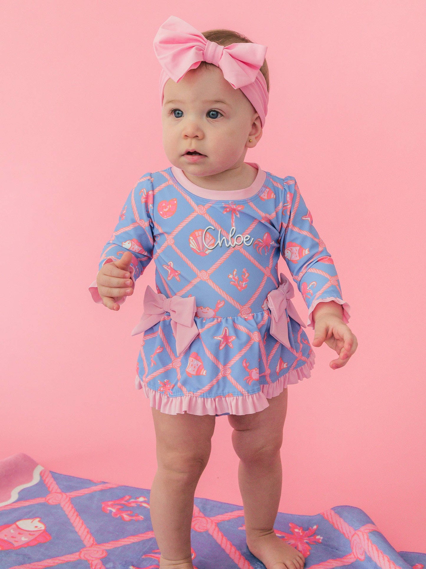 Baby Girls Tropical Trellis LS OP Bow Peplum RG Swimsuit w/Ruffles