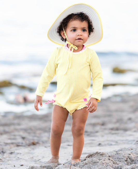 Girls Banana Seersucker LS OP RG Swimsuit w/Ruffles