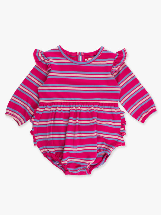 Very Berry/Periwinkle Stripe LS Flutter Romper