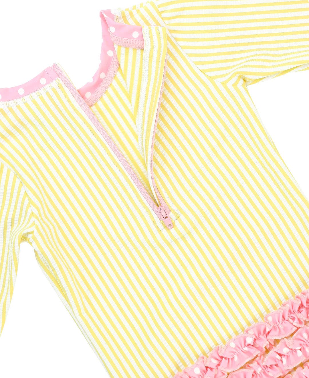 Girls Banana Seersucker LS OP RG Swimsuit w/Ruffles
