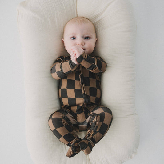 Ellie Sue - Ink & Earth Checkerboard Zipper Romper