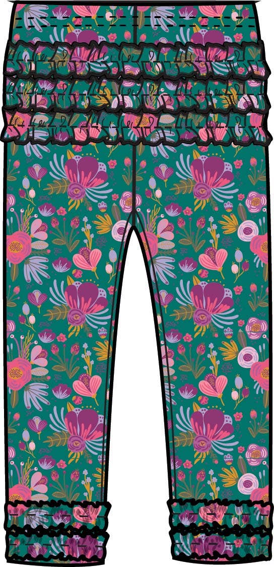 Emerald Floral Ruffle Toddler Leggings