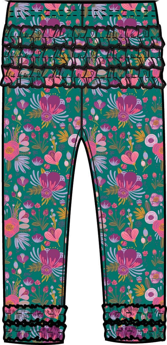 Emerald Floral Ruffle Toddler Leggings