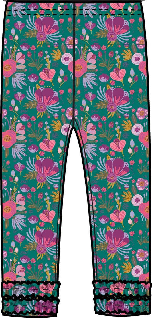 Emerald Floral Ruffle Leggings