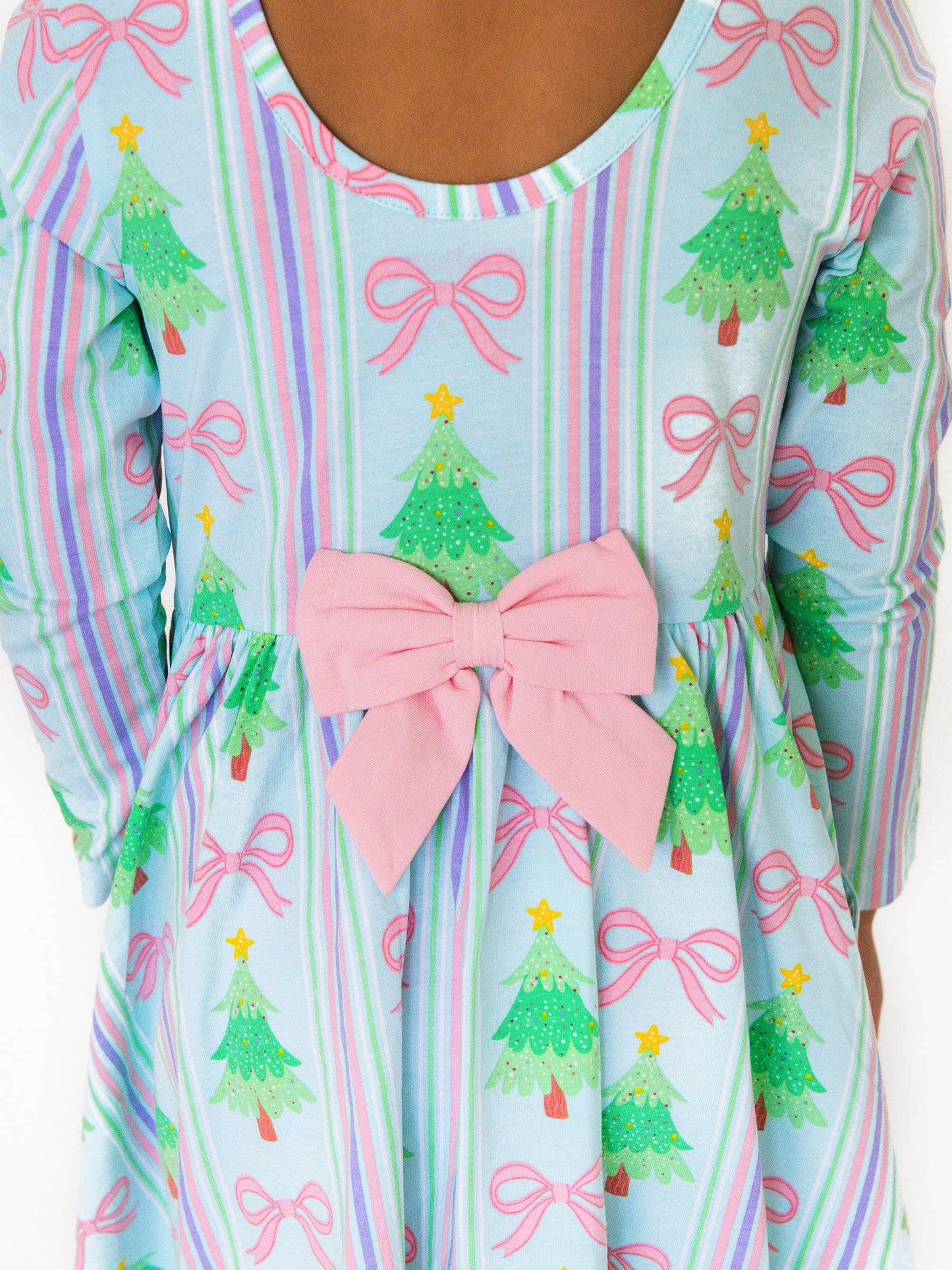 RuffleButts + RuggedButts - Girls Merry Bow Dreams Knit Long Sleeve Twirl Dress
