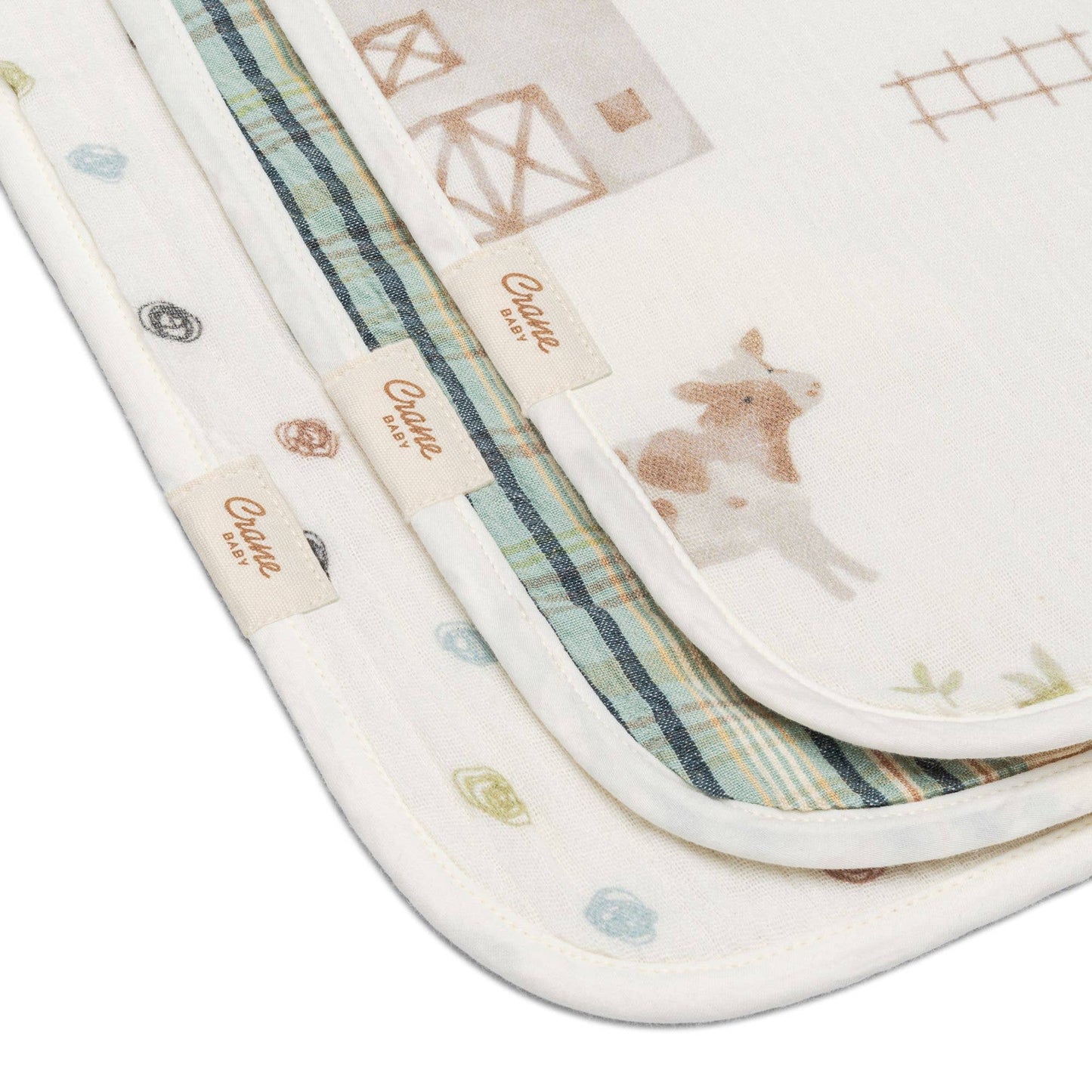 Crane Baby Farmhouse Tractor3pc Burp Cloth Set