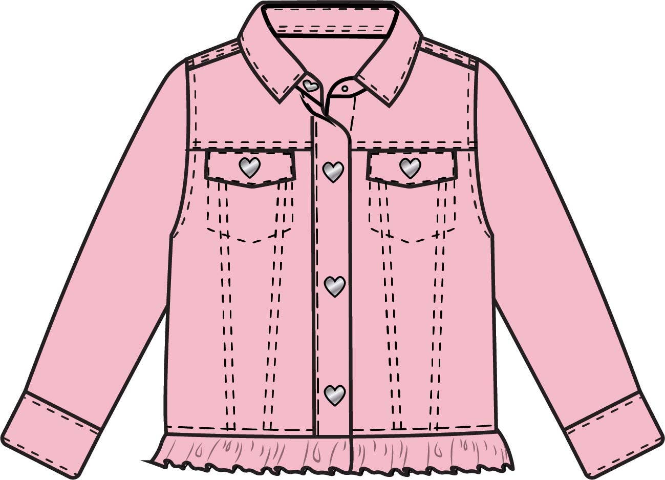 Pink Denim Ruffle Jacket w/Heart Buttons
