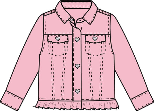 Pink Denim Ruffle Jacket w/Heart Buttons