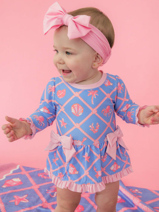 Baby Girls Tropical Trellis LS OP Bow Peplum RG Swimsuit w/Ruffles