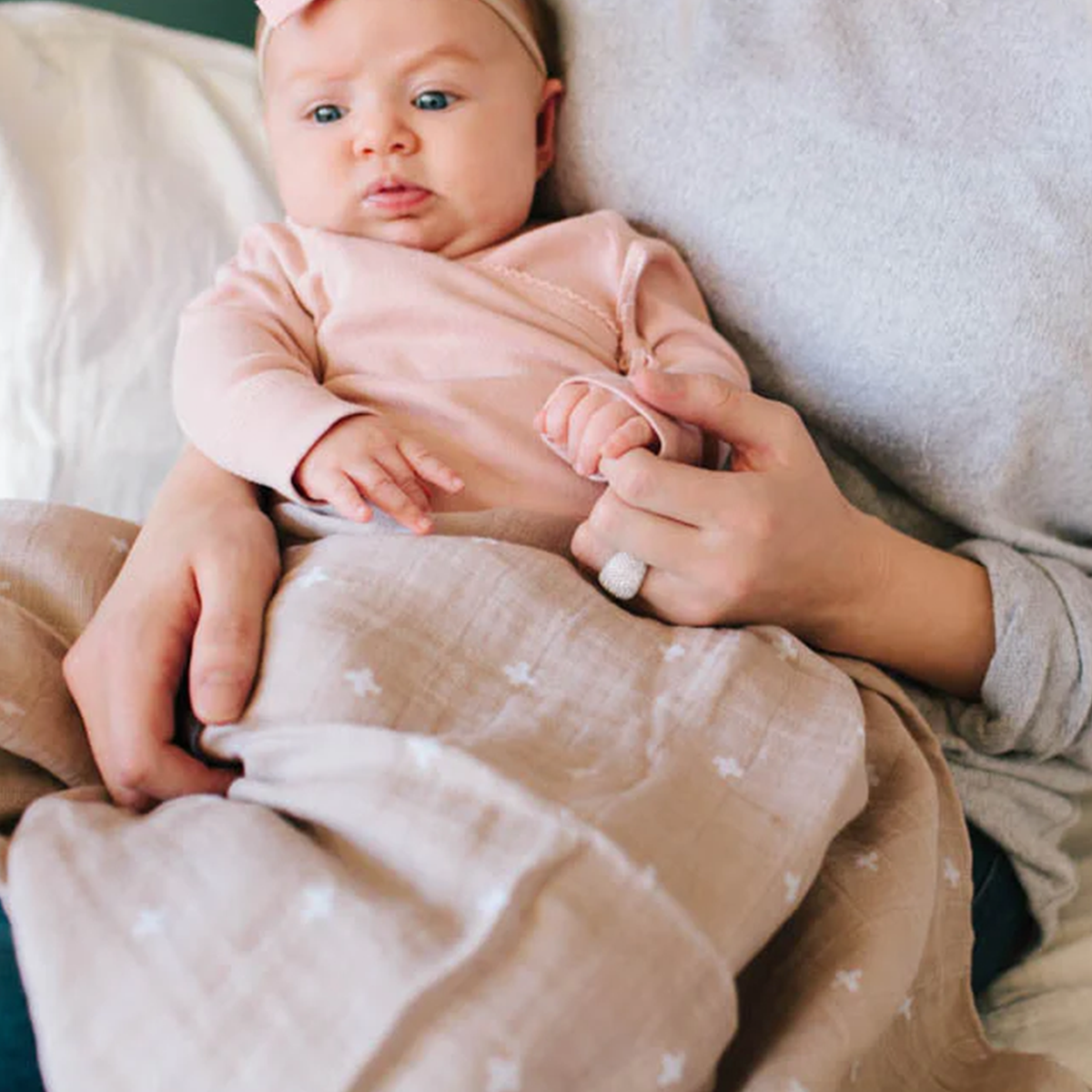 Little Unicorn - Cotton Muslin Swaddle Blanket - Taupe Cross