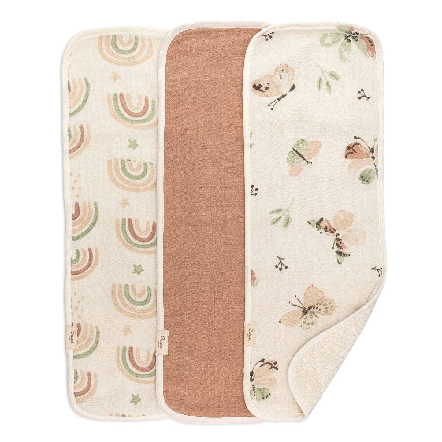 Crane Baby Rainbow/Butterfly 3pcBurp Cloth