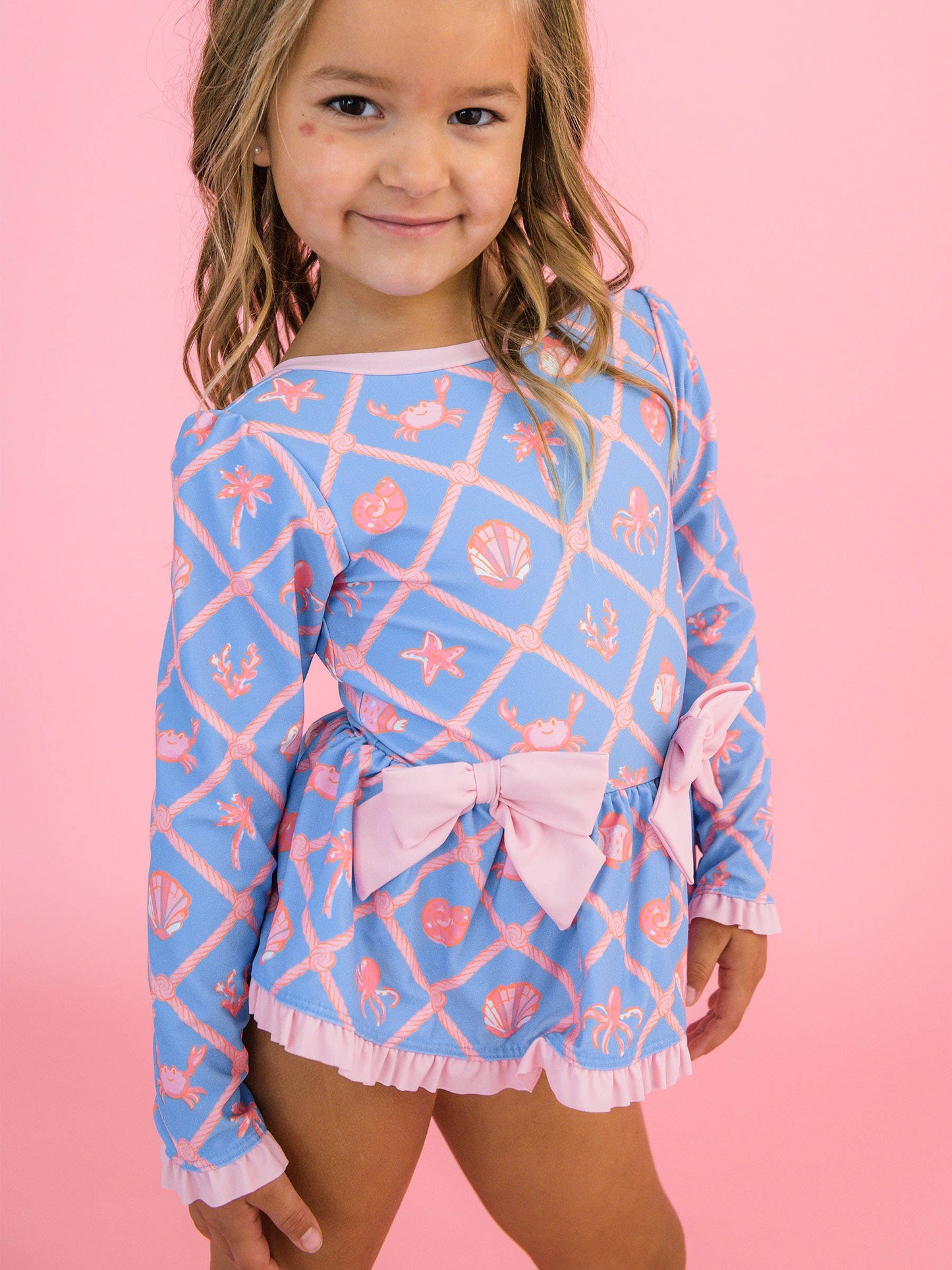 Girls Tropical Trellis LS OP Bow Peplum RG Swimsuit