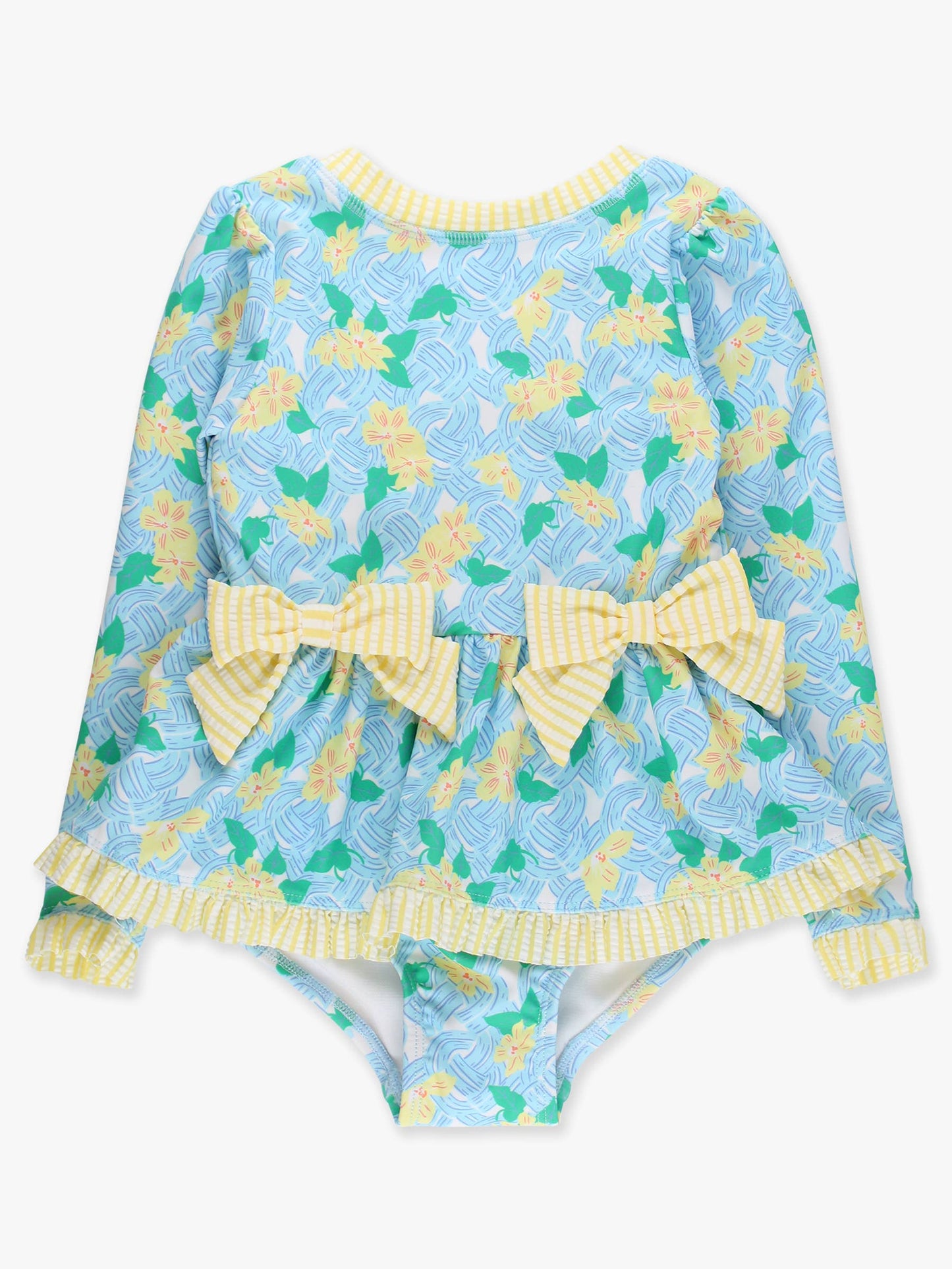RuffleButts + RuggedButts -  Blooming Basket LS OP Bow Peplum RG Swimsuit