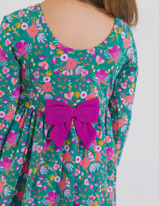 Emerald Floral Knit LS Twirl Dress