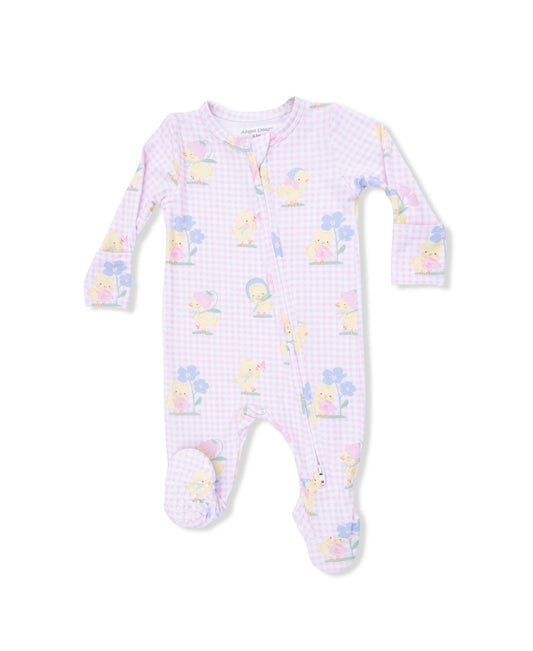 Vintage Spring Ducklings Pink - 2Way Zip Footie