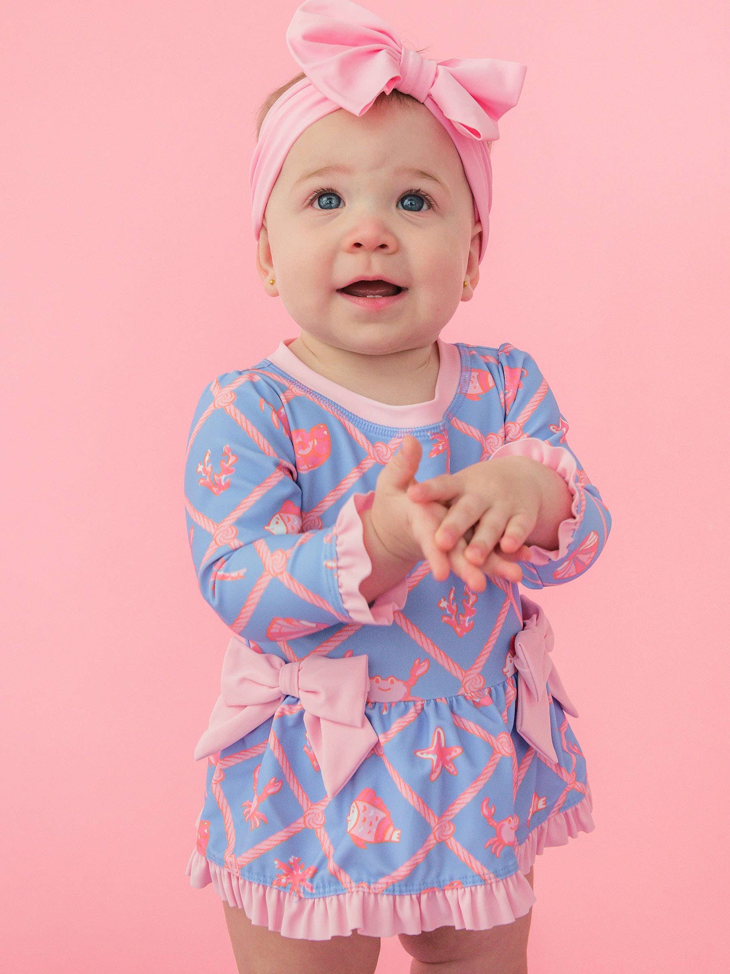 Baby Girls Tropical Trellis LS OP Bow Peplum RG Swimsuit w/Ruffles