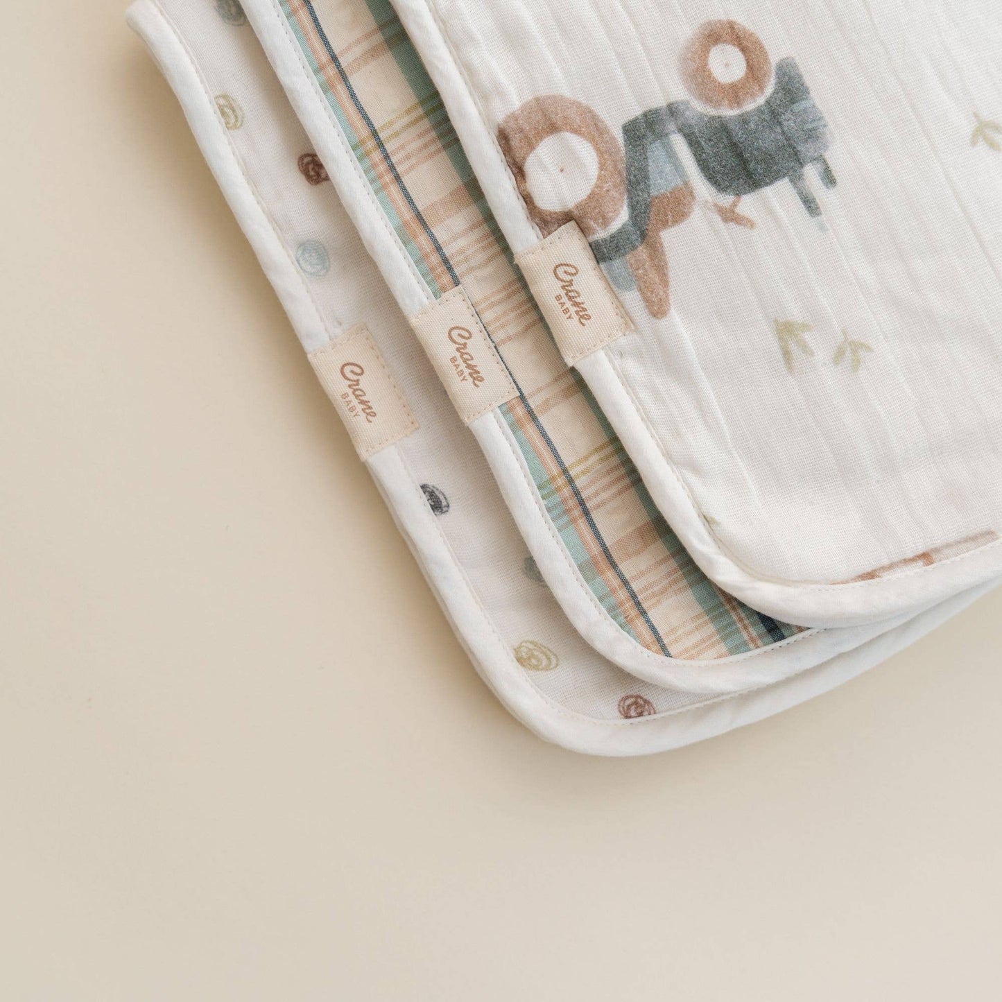 Crane Baby Farmhouse Tractor3pc Burp Cloth Set