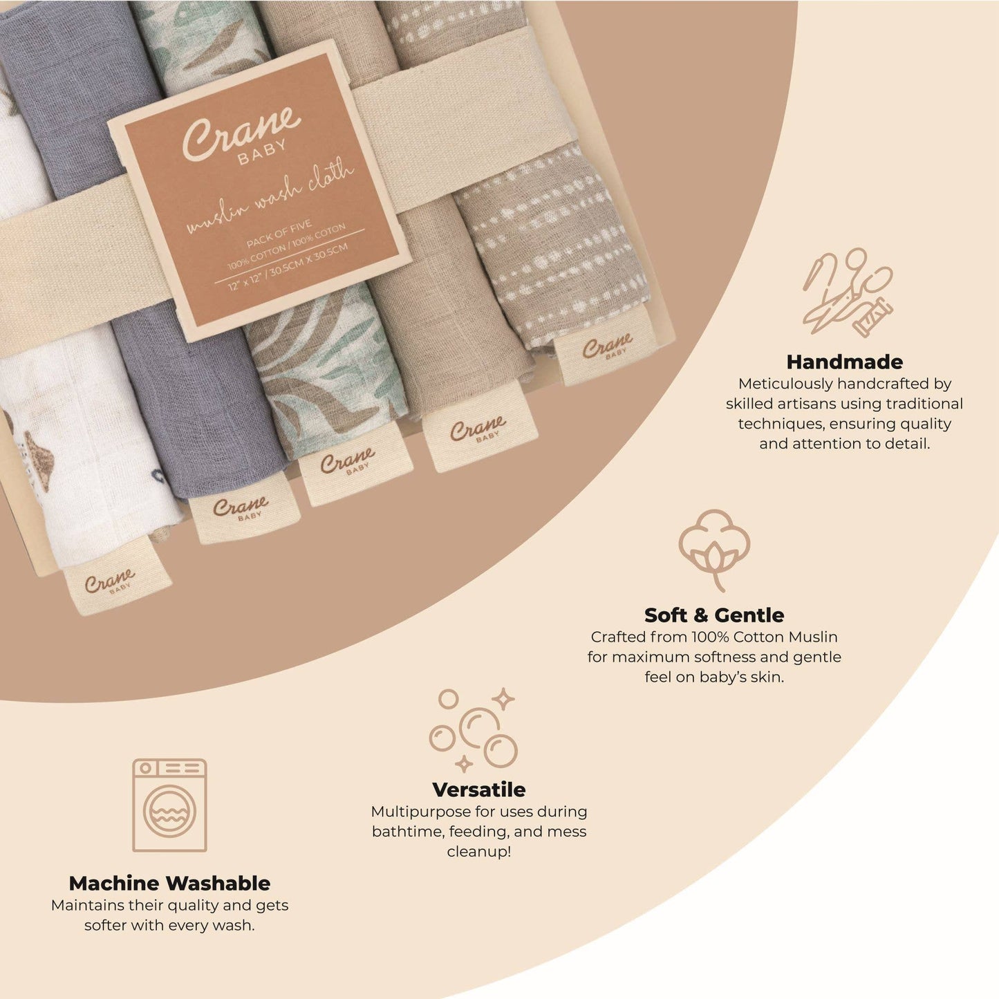 Crane Baby 5pc Sea Life Wash Cloths