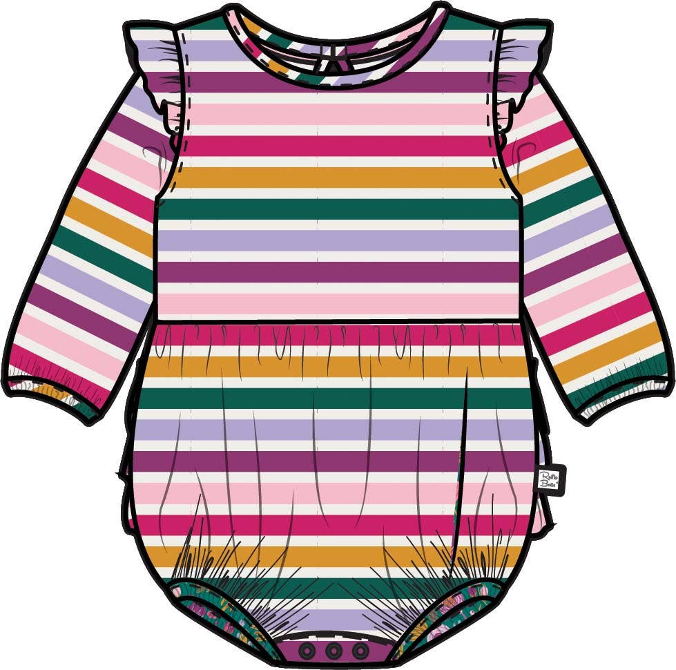 Rainbow Stripe Knit LS Flutter Bubble Romper