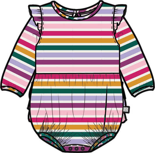 Rainbow Stripe Knit LS Flutter Bubble Romper