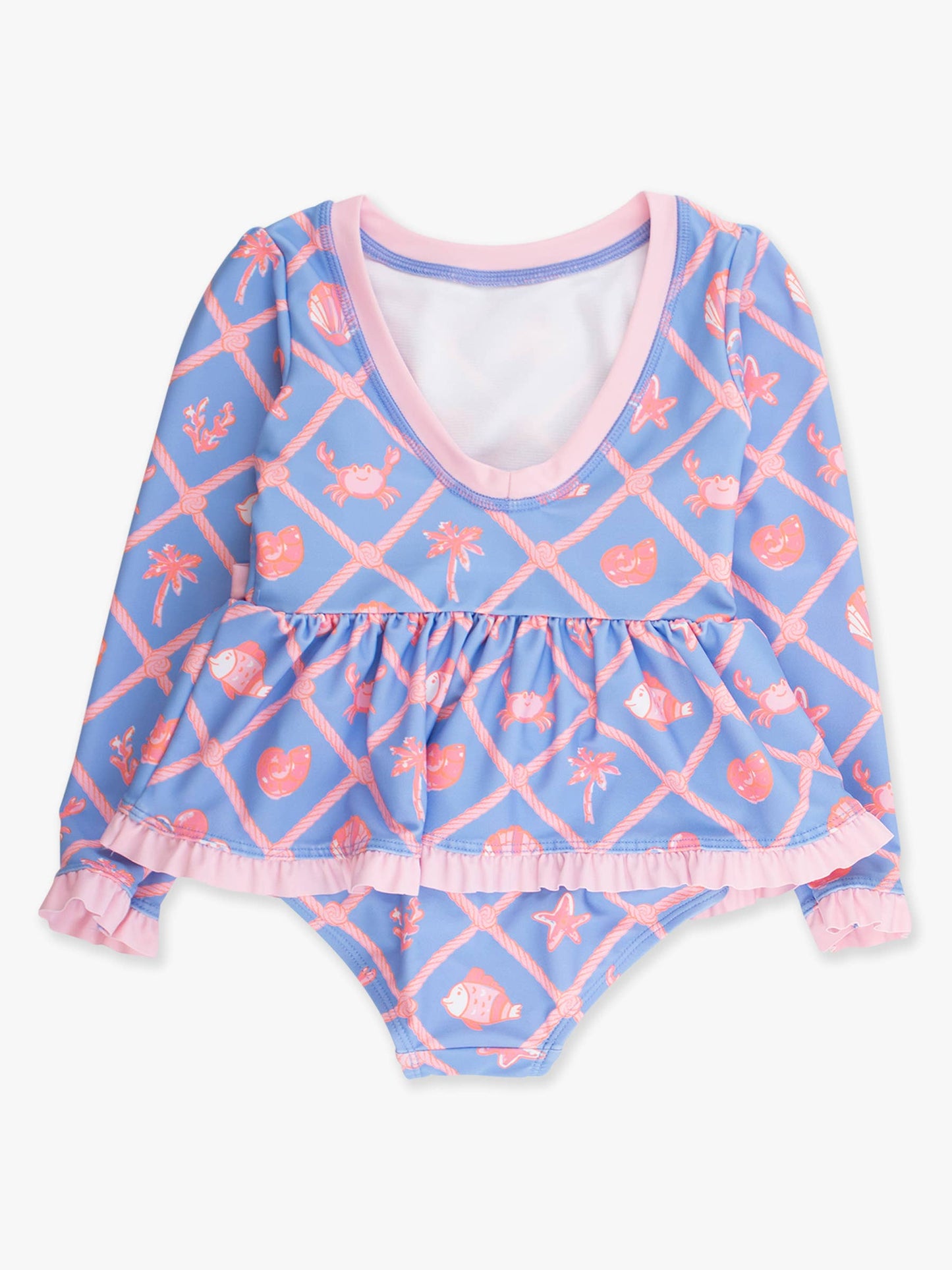 Girls Tropical Trellis LS OP Bow Peplum RG Swimsuit