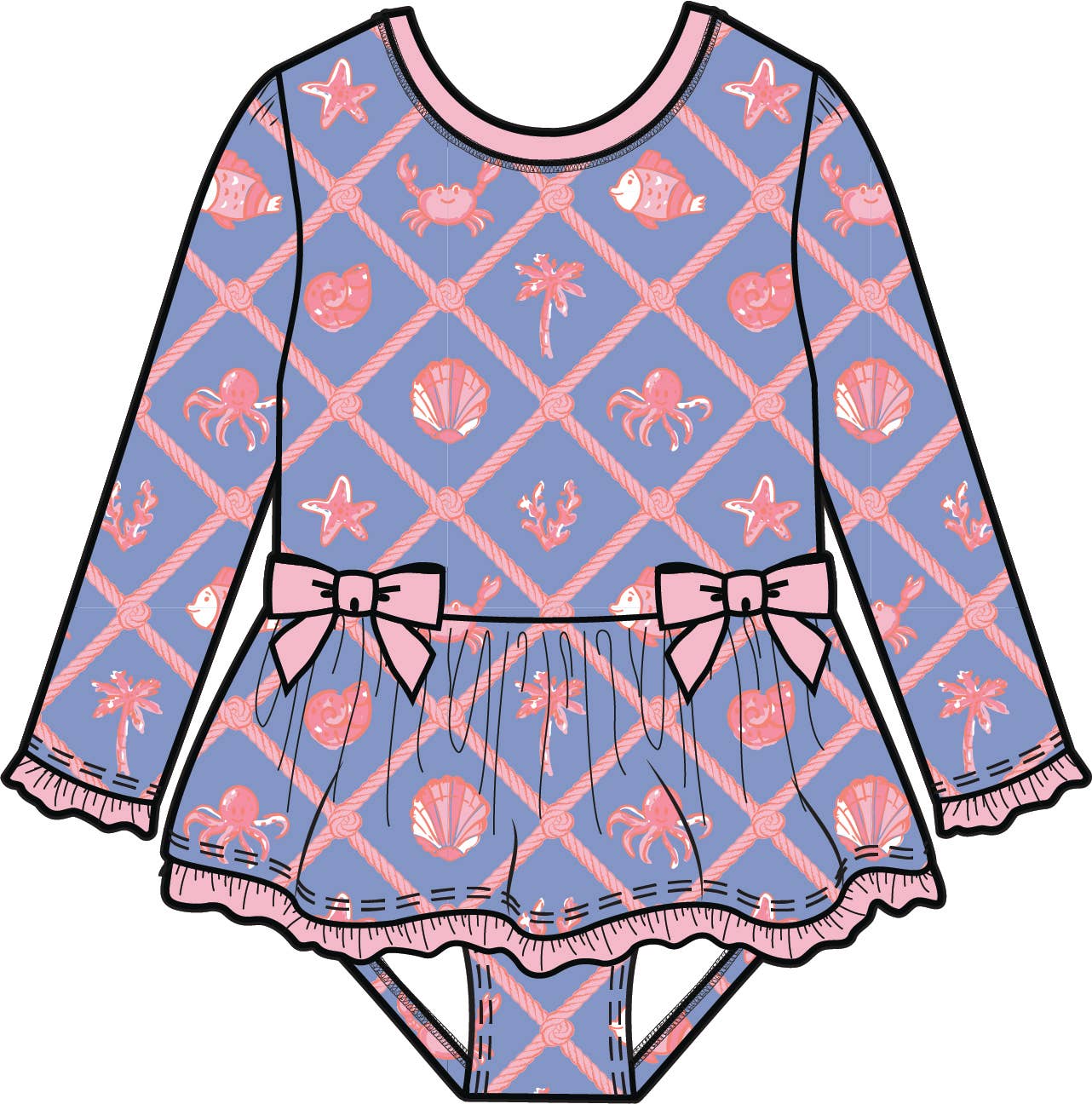 Girls Tropical Trellis LS OP Bow Peplum RG Swimsuit