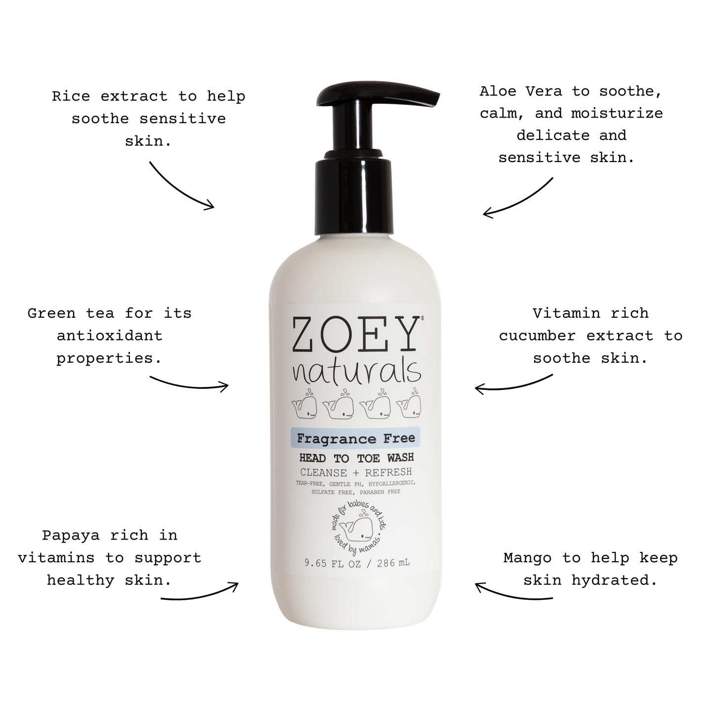 Zoey Naturals - Fragrance Free Head To Toe Wash - 9.65oz