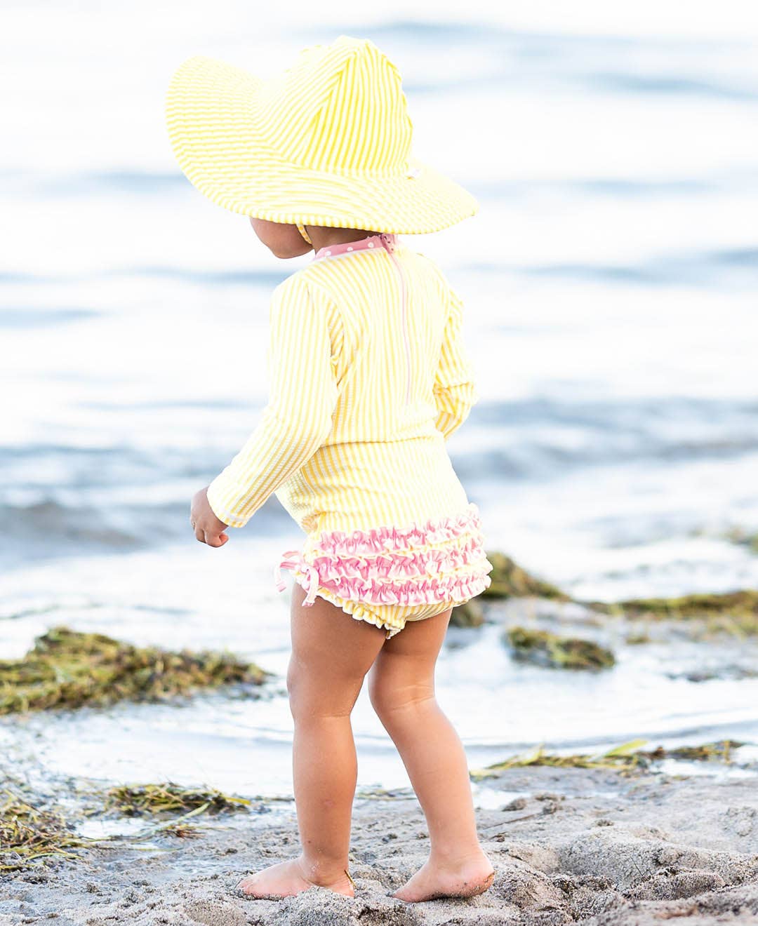 Girls Banana Seersucker LS OP RG Swimsuit w/Ruffles