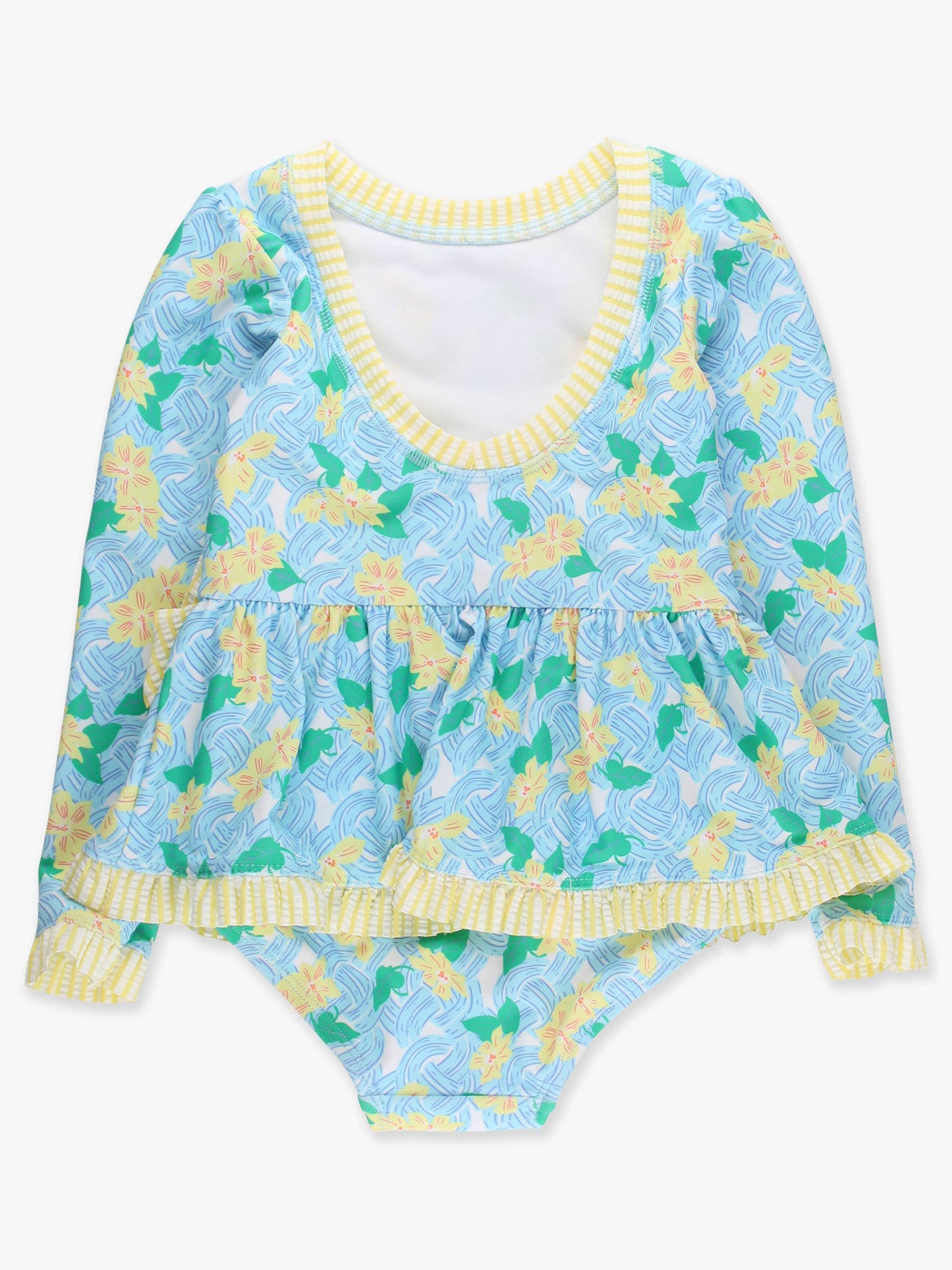 RuffleButts + RuggedButts -  Blooming Basket LS OP Bow Peplum RG Swimsuit