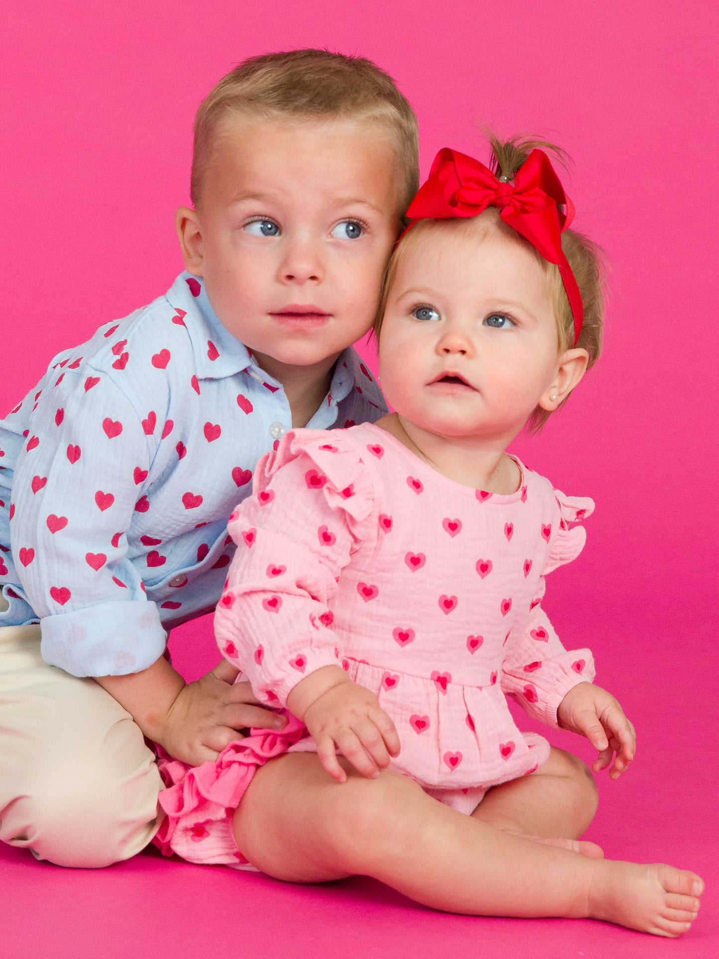 RuffleButts + RuggedButts - Boys Steal Your Heart Cotton Gauze Long Sleeve Button Down Shirt: Blue / 3T
