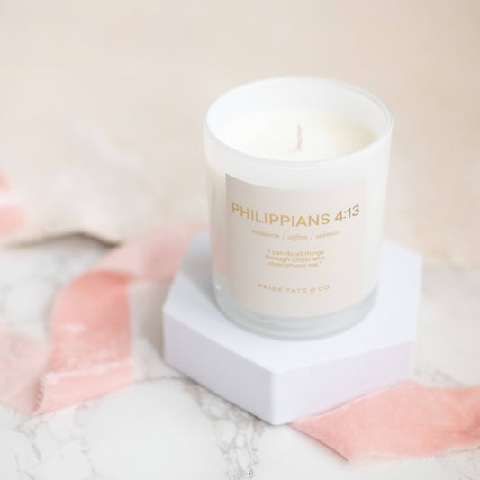 Paige Tate & Co. - Scripture Candle: Philippians 4:13 Soy Wax Christian Gift