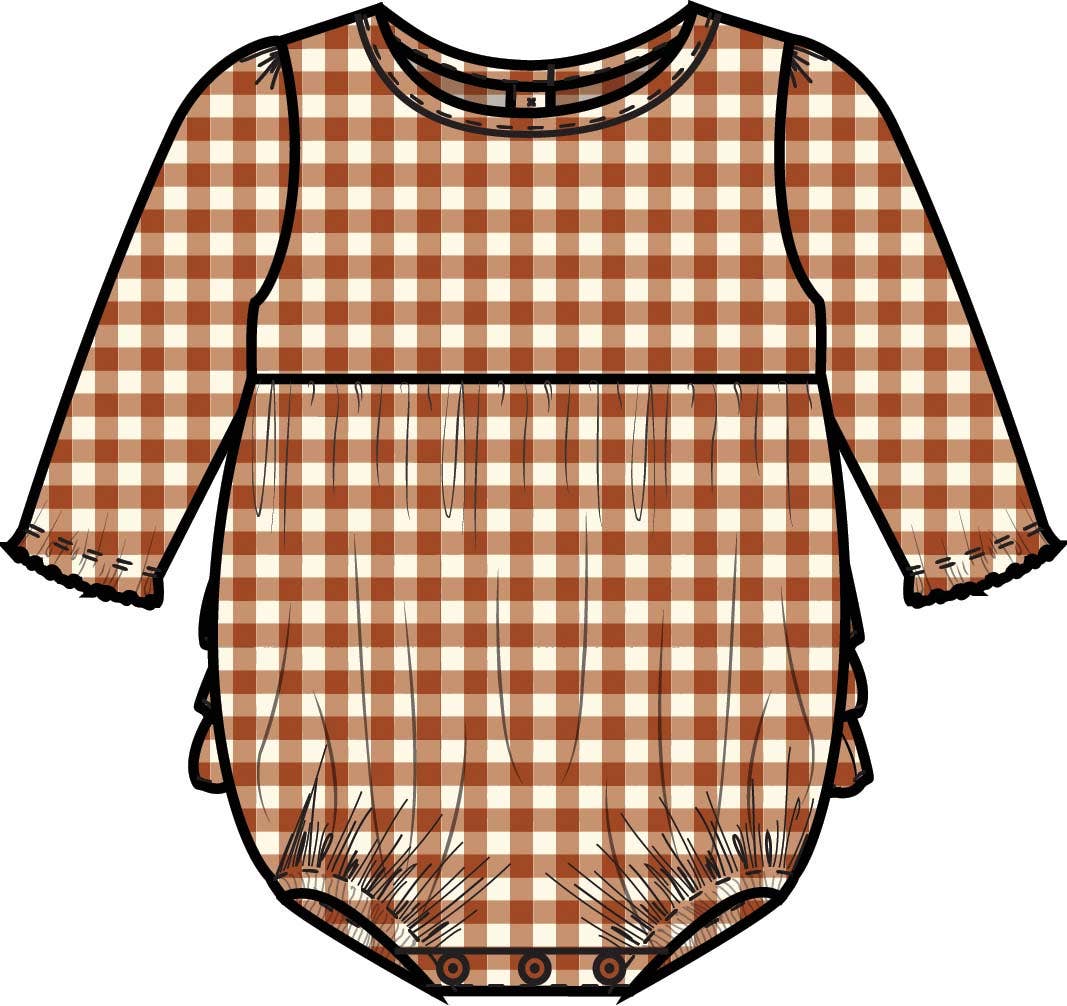 Classic Rust Gingham Woven LS Bubble Romper