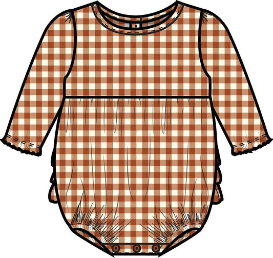 Classic Rust Gingham Woven LS Bubble Romper