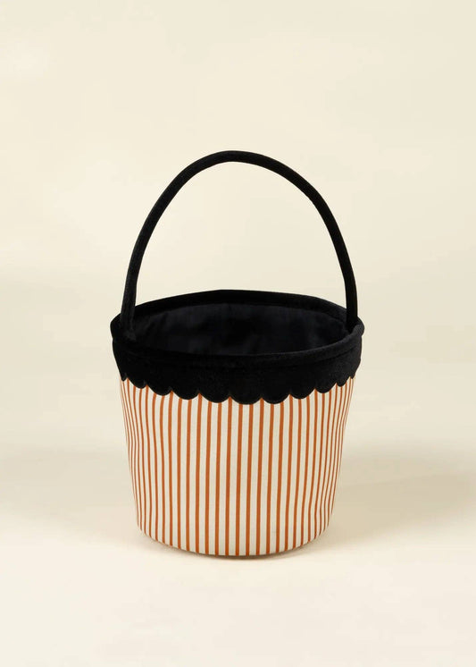 Coco Village - Pumpkin Stripe Scalloped Fabric Treat Basket – M