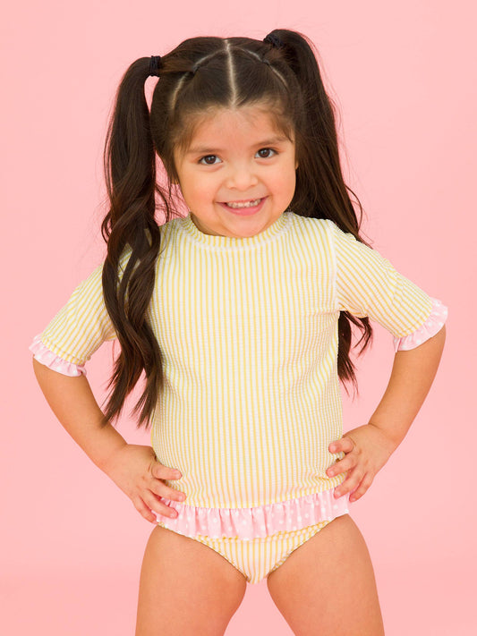 Girls Banana Seersucker SS Ruffle RG 2pc Swimsuit