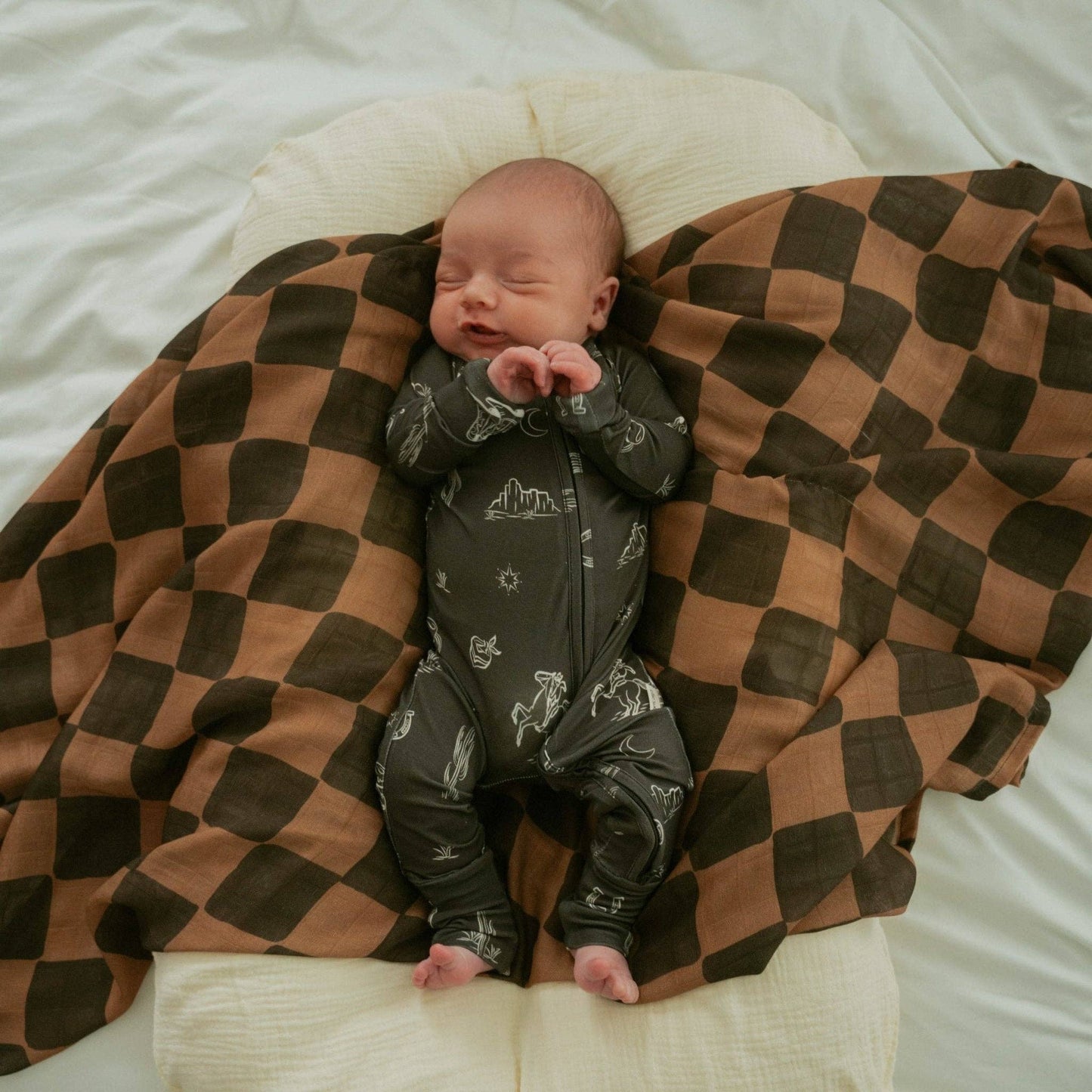 Ellie Sue - Ink & Earth Checkerboard Muslin Swaddle Blanket