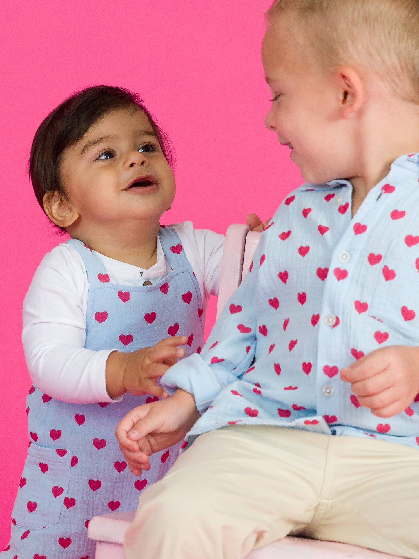RuffleButts + RuggedButts - Boys Steal Your Heart Cotton Gauze Long Sleeve Button Down Shirt: Blue / 3T