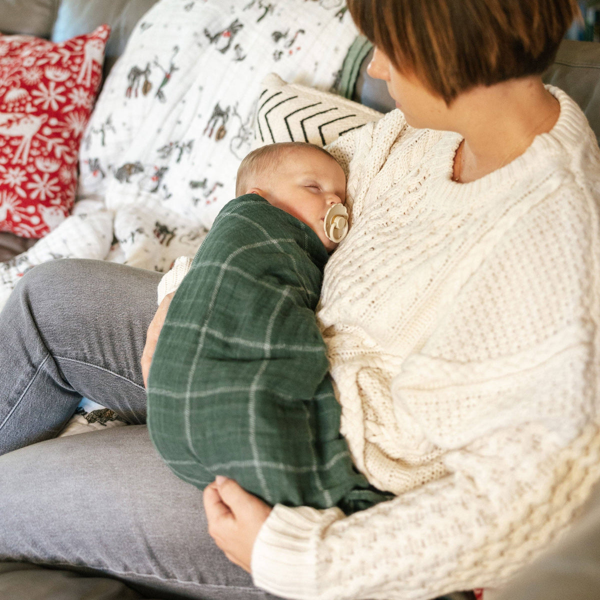Little Unicorn - Cotton Muslin Swaddle Blanket - Evergreen Plaid