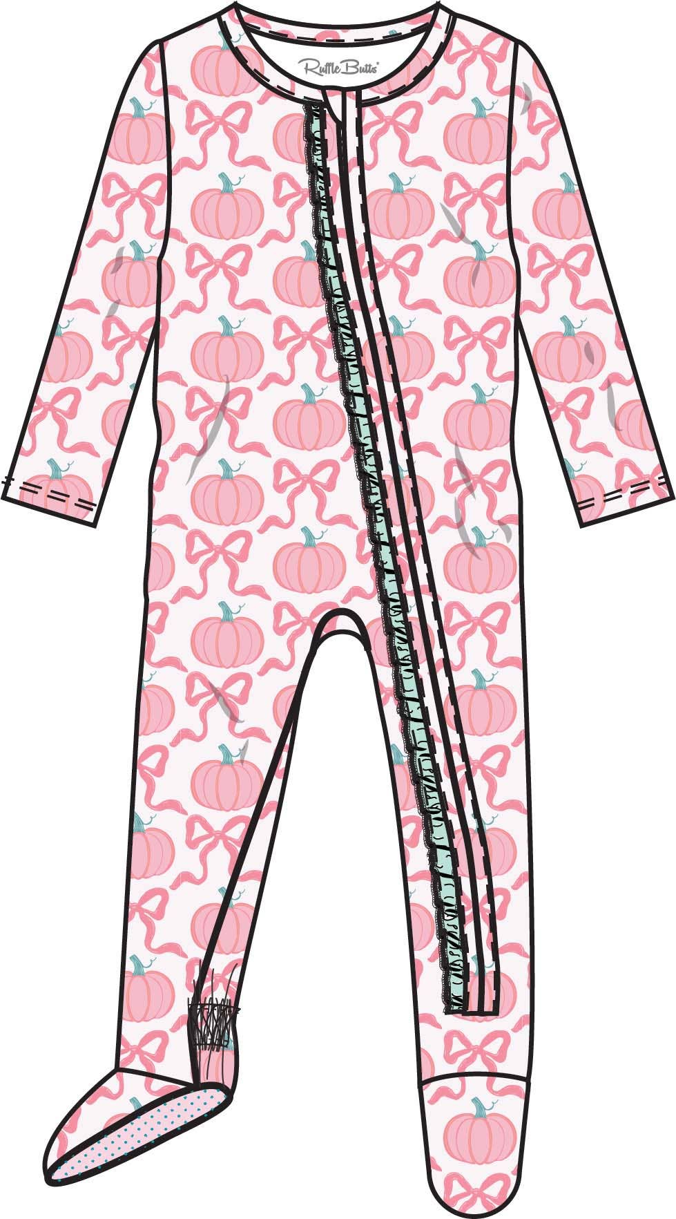 Pink Fairytale Pumpkins Footed Ruffle OP PJ
