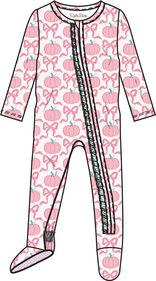 Pink Fairytale Pumpkins Footed Ruffle OP PJ