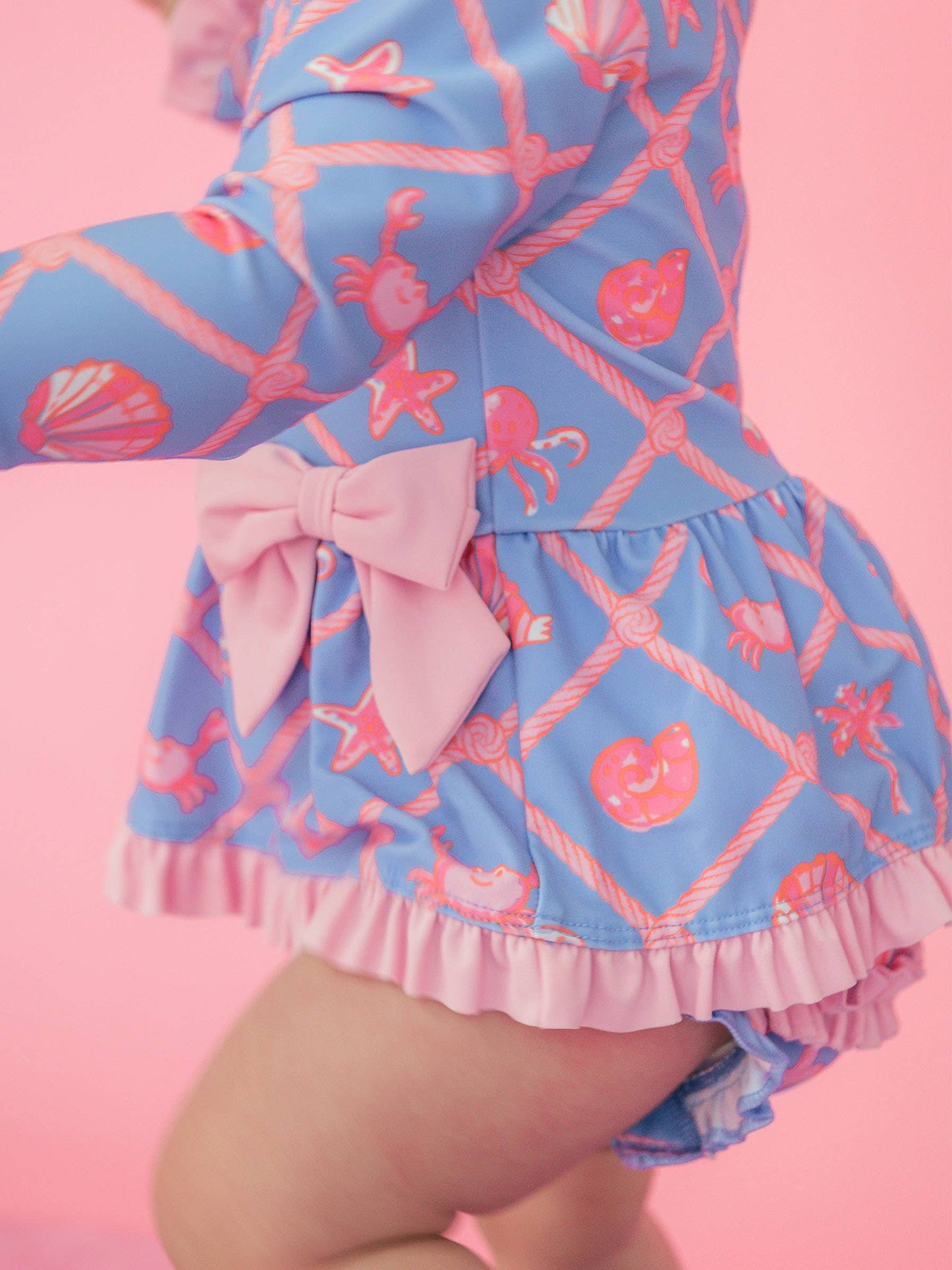 Baby Girls Tropical Trellis LS OP Bow Peplum RG Swimsuit w/Ruffles