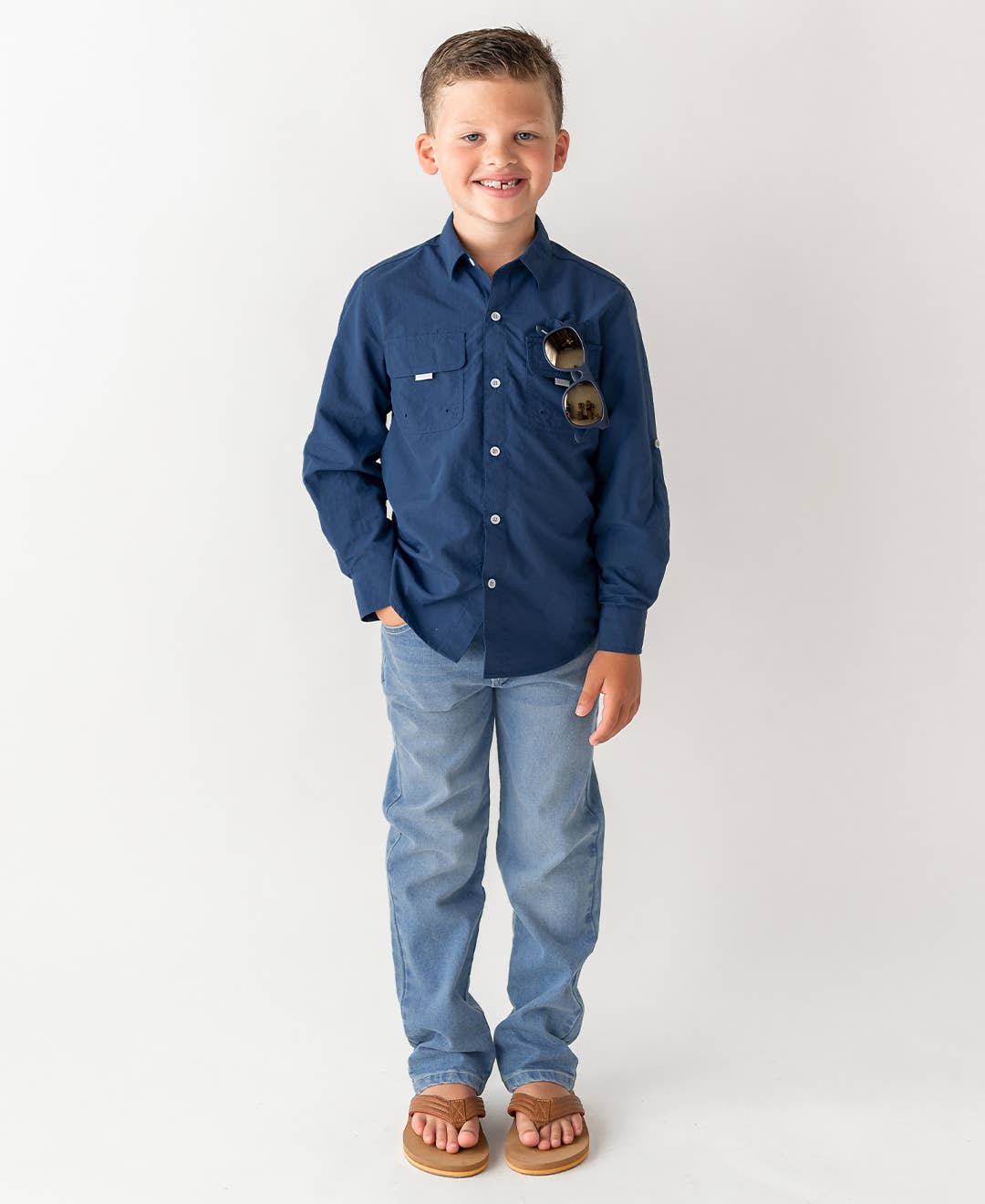 Boys Navy Sun Protective Button Down Shirt