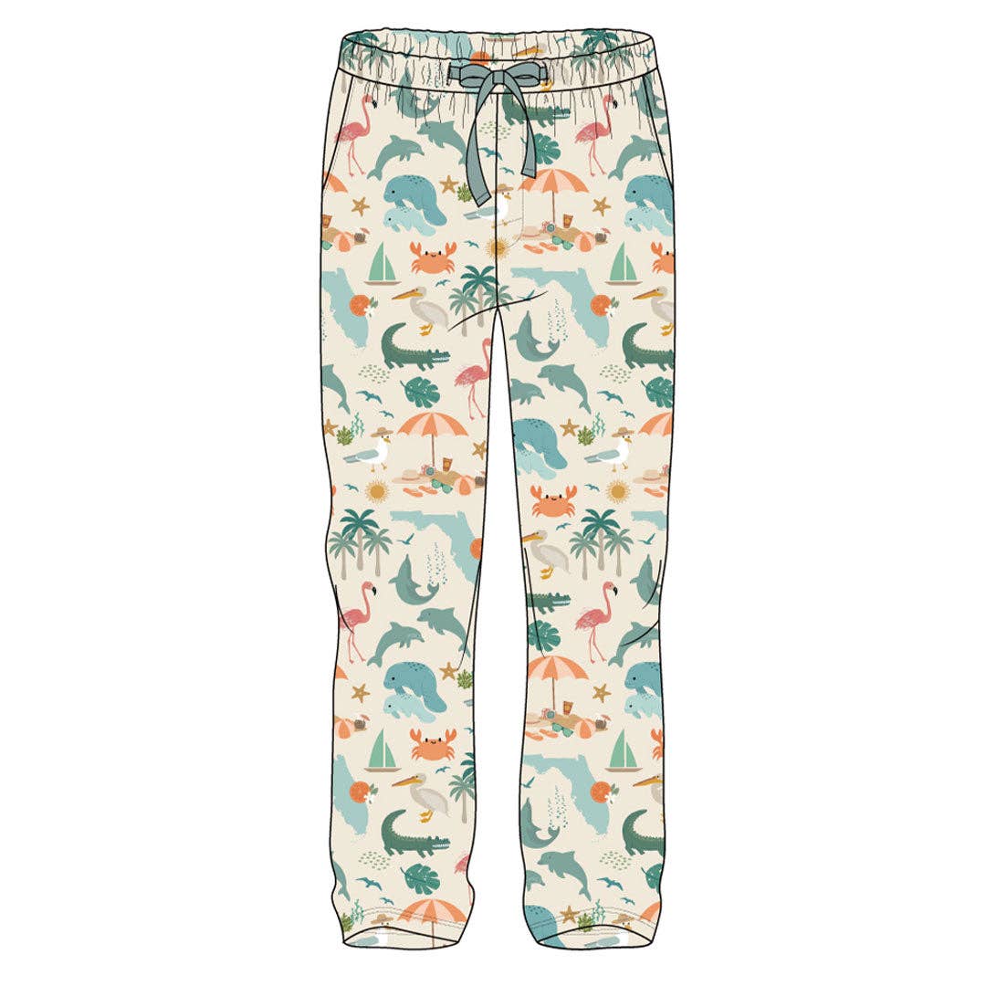 Explore Florida Souvenir Bamboo Adult Pajamas Lounge Pants: Beige/Multi / S