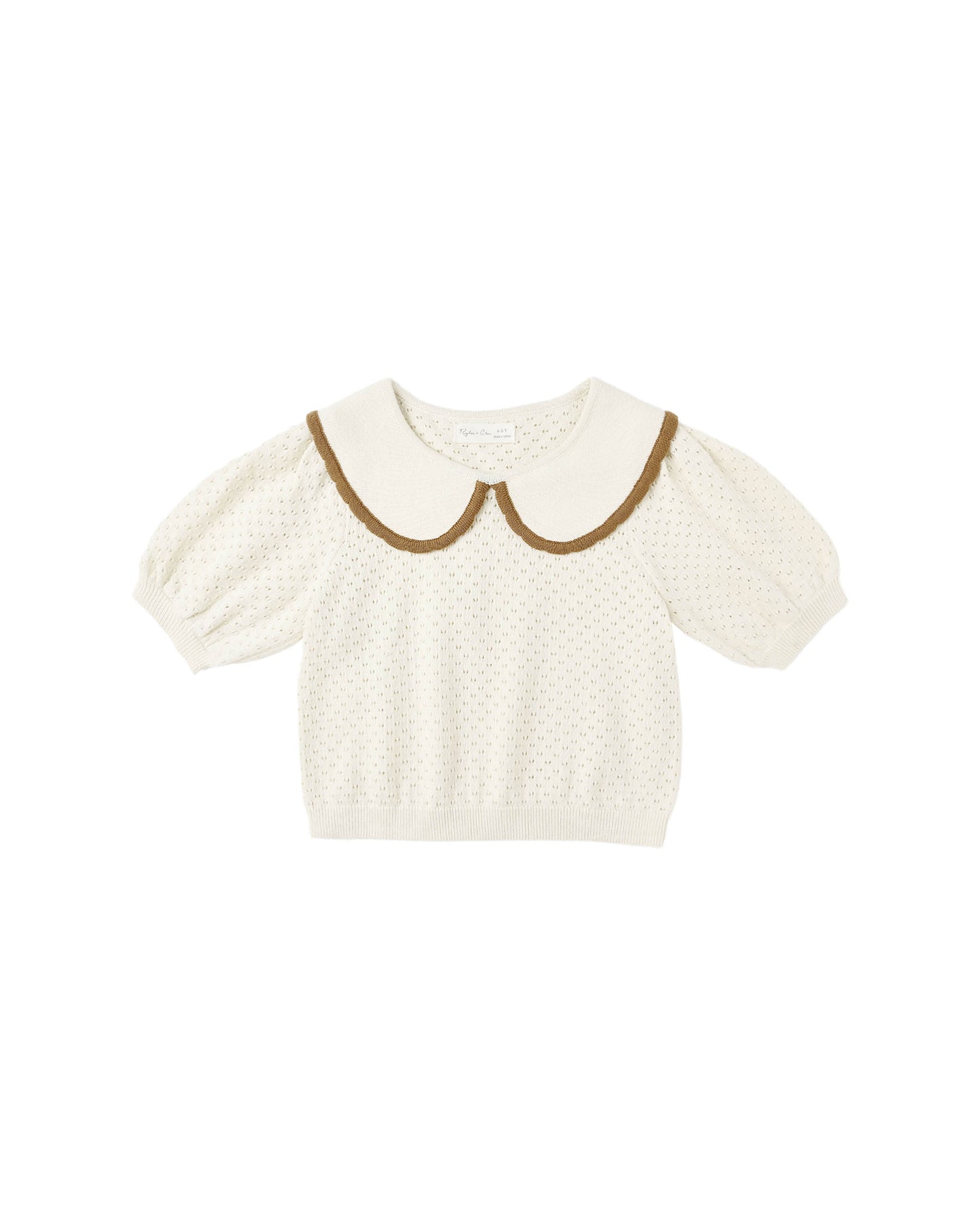Pointelle Collared Top||Natural