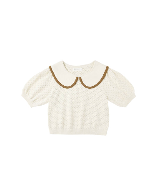 Pointelle Collared Top||Natural