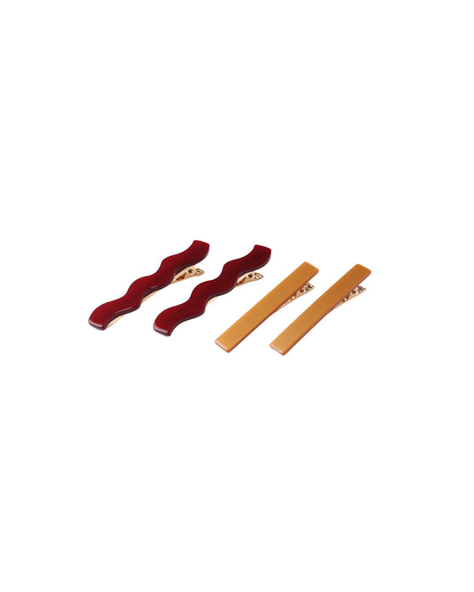 Wavy Clip Set||Burgundy, Golden
