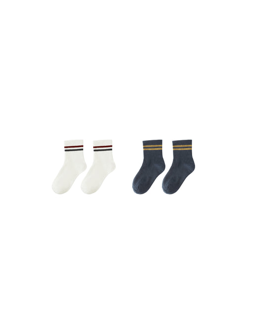 Stripe Socks 2pk||Ivory, Navy