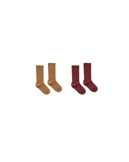 Ribbed Socks||Golden, Burgundy