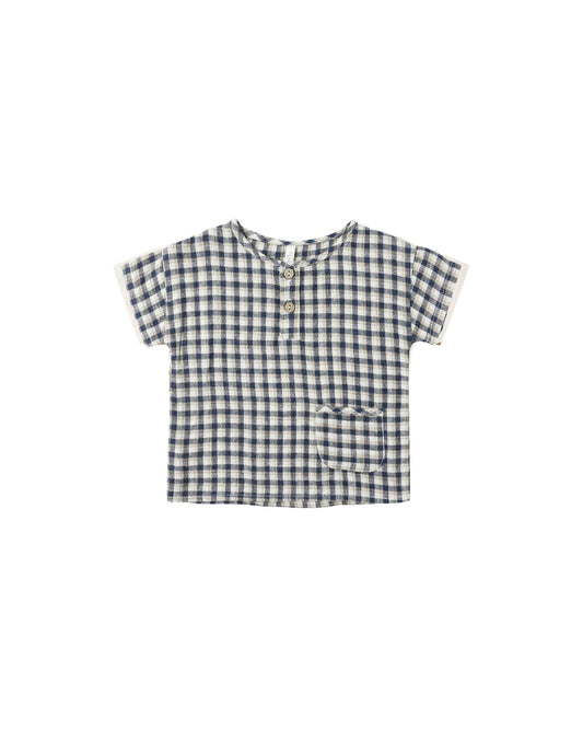 Woven Henley Tee||Navy Check