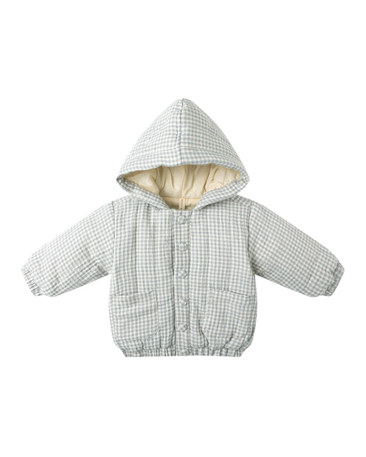 Hooded Woven Jacket||Blue Gingham